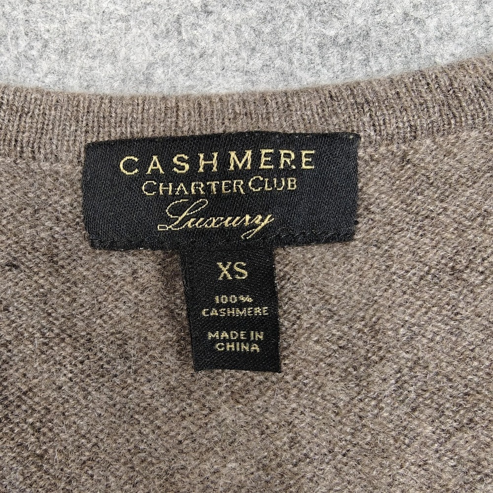 Charter Club Sweater Womens XS Brown 100% Cashmere Crew Neck Pullover Slim Fit - Picture 3 of 8